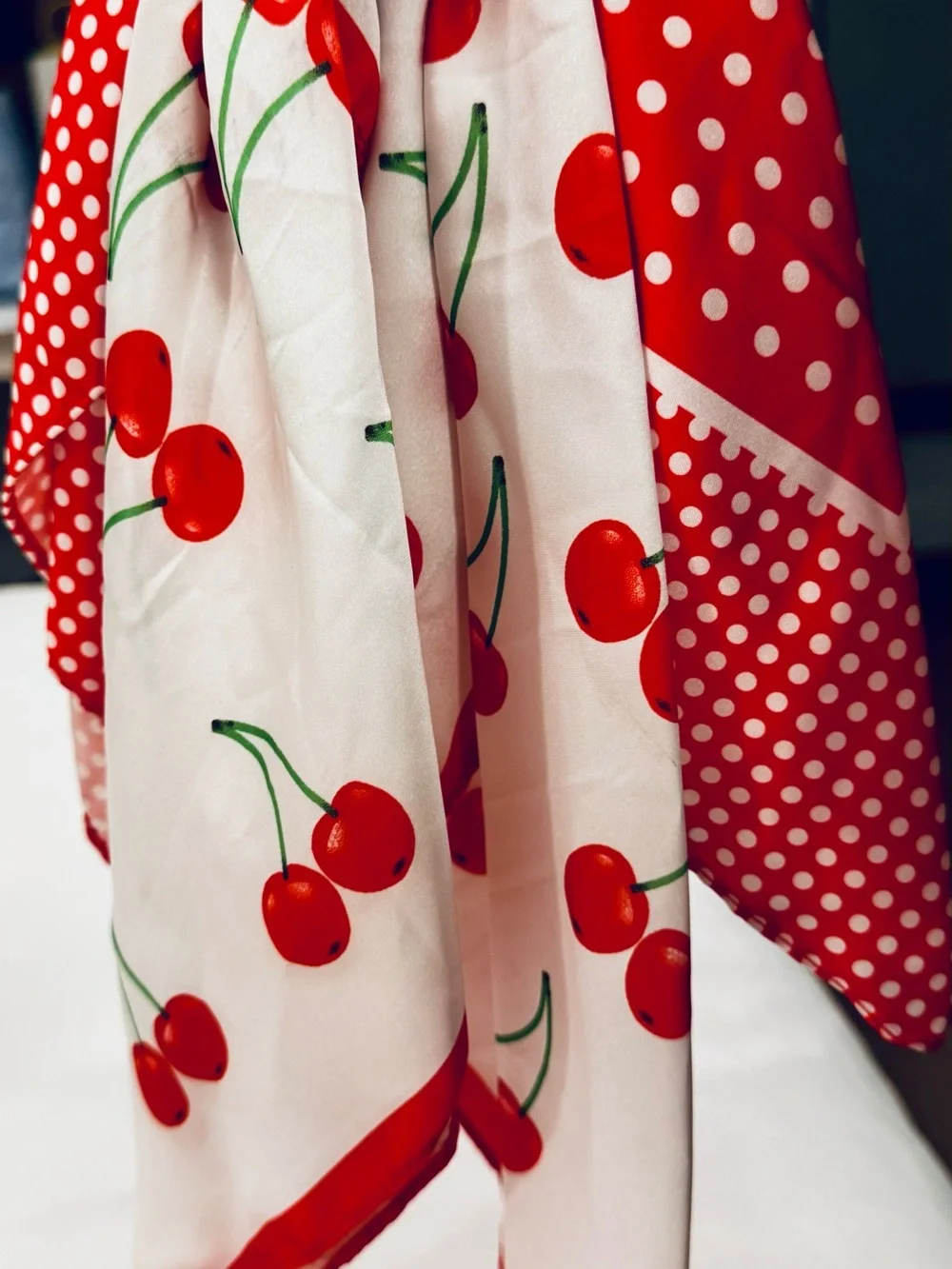 Sincerly Jules Red Cherry Print and Polka Dot Scarf & Barrette Set